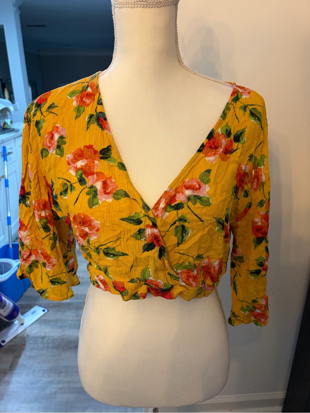 Ambiance Yellow Floral Wrap Crop Top